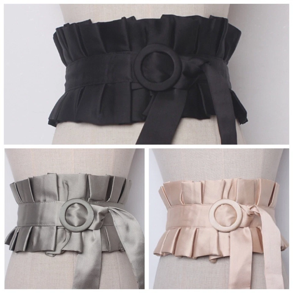 Cinturón satinado plisado hecho a mano platino Foto 3 de 4