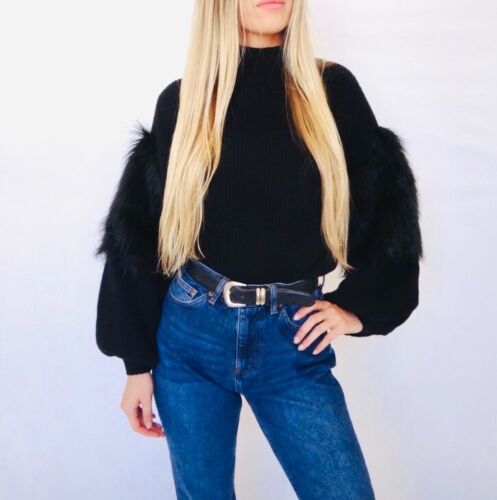 LEITH Nordstrom Womens Sweater Size XS Faux Fur Long Sleeve Black - Bild 1 von 11