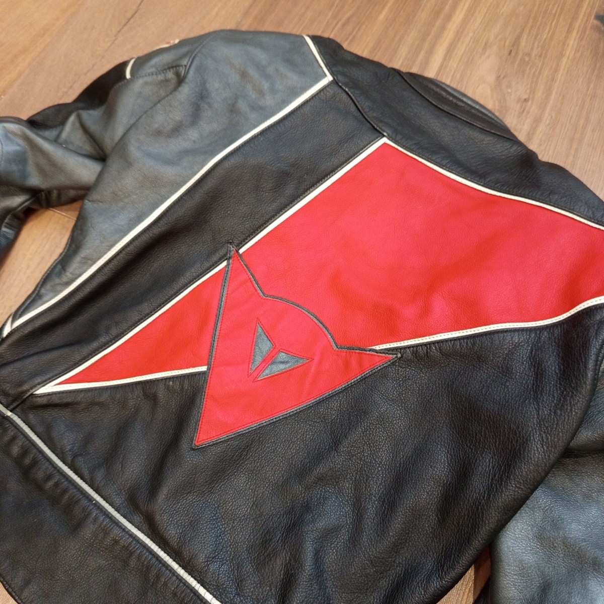 Vintage Dainese Leather Motorcycle Jacket Black Red Biker Racing 