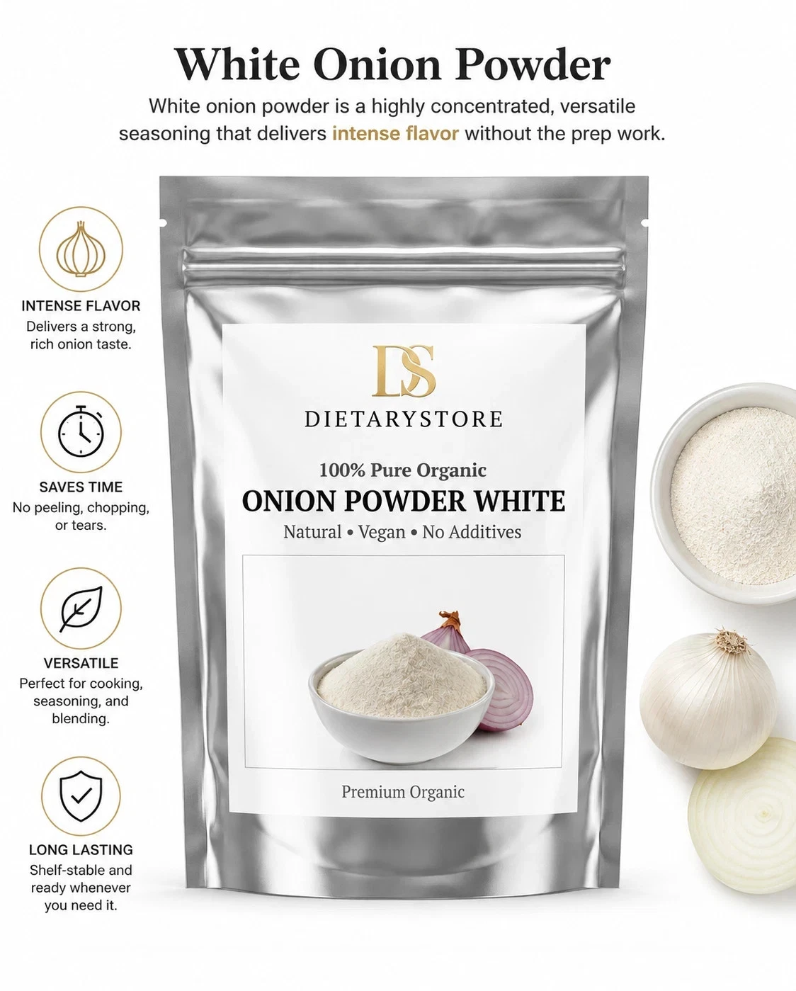 White Onion Powder Pure Natural Fine Ground Culinary Spice Fresh 100%Pure