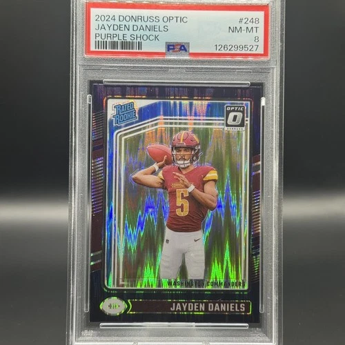 2024 Panini Donruss Optic Rookie Jayden Daniels #248 Purple Shock Prizm PSA 8