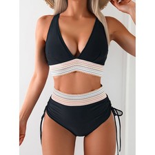 Women's High Waisted Bikini Sets Two Piece Tummy Control Swimsuit Color Block Ba