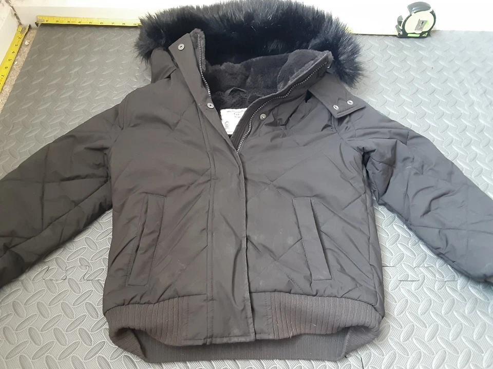 Abercrombie & Fitch Black Girl's Jacket Sz 9/10 Faux Fur Puffer A&F #S40 - Image 2 of 4
