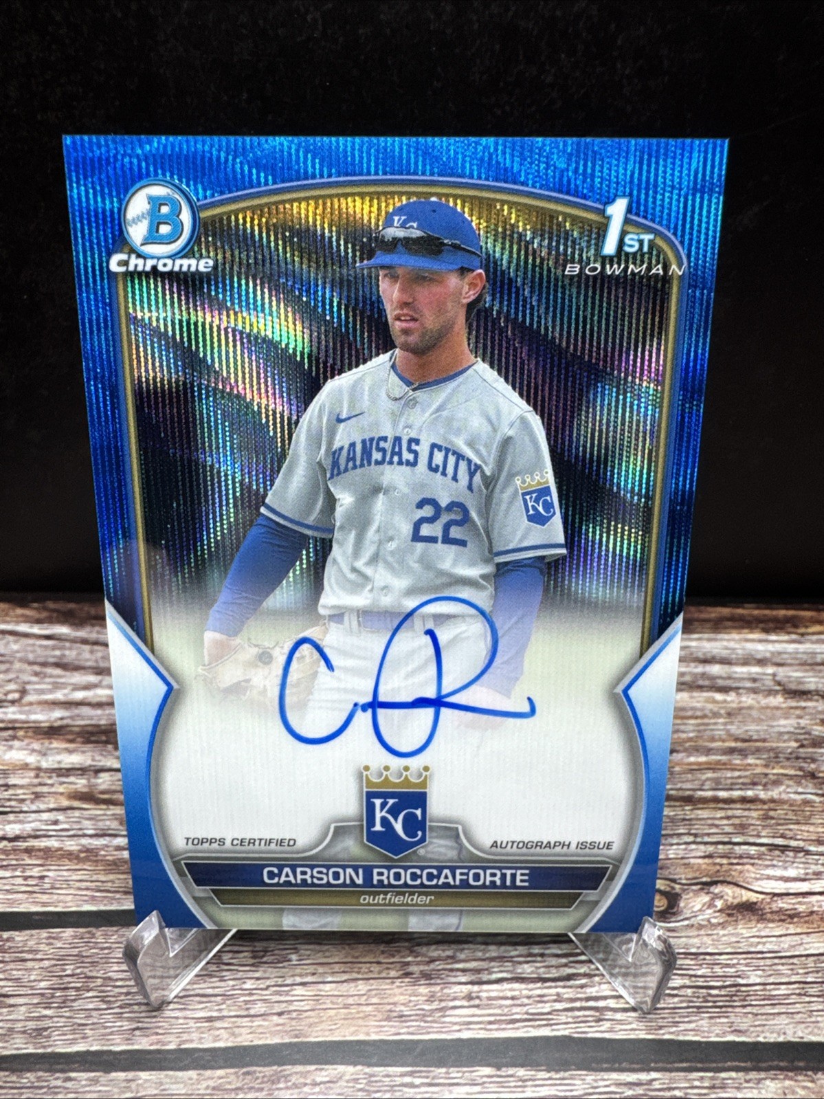 2023 Bowman Draft Carson Roccaforte Chrome Blue Wave Auto /150 #CDA-CR (RC)