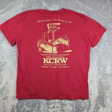 KCRW Shirt Mens XL Red Pocket Logo 89.9 FM Radio Back Graphic Tee Los Angeles