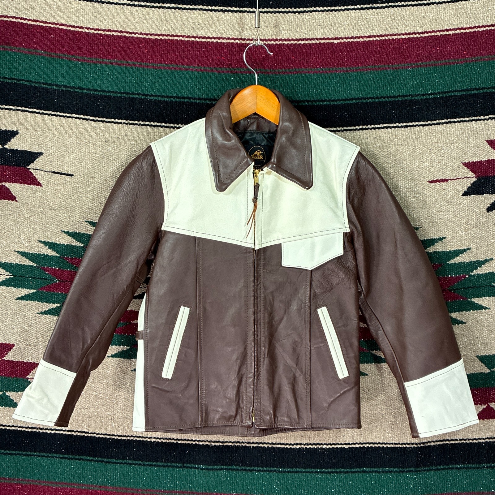 Vintage Lost Worlds NYC Horsehide Leather Jacket - Women's Small - Brown & White