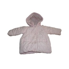 Jacadi Paris Baby Puffer Coat 12M Pink Quilted Hooded Winter Jacket Fleece Lined