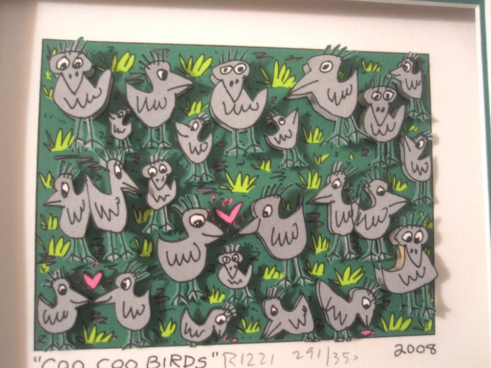 James Rizzi Coo Coo Birds 3D Grafik signiert nummeriert gerahmt mit Zertifikat - Bild 3 von 4