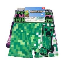 Minecraft Boy's 4-Pack Licensed Athletic Boxer Briefs Green/Blue, S/4 