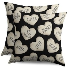 Black Valentines Pillow Covers 18x18 Inch Set 18" x 18" Pack of 2 Black Cream