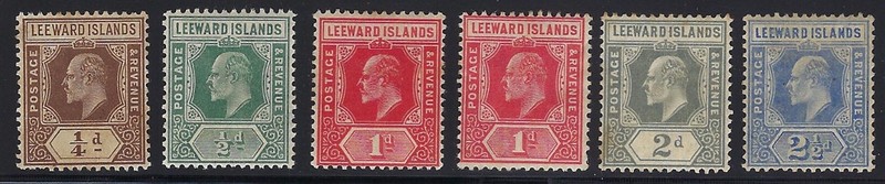 Leeward Islands, 1907-1911, Scott #41-45, 43a, Mint, Hinged