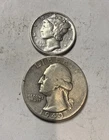 (2) 90% Silver Coins – 1 Dime & 1 Quarter – Circulated U.S. Silver Lot A35