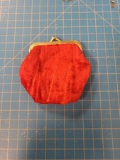 Vintage Red Velvet Coin Purse Kiss Lock Gold Tone Frame Mini Clutch Wallet