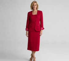 RARE VTG Christian Dior Red Skirt Suit Set Square Neck Blazer Midi Skirt 14