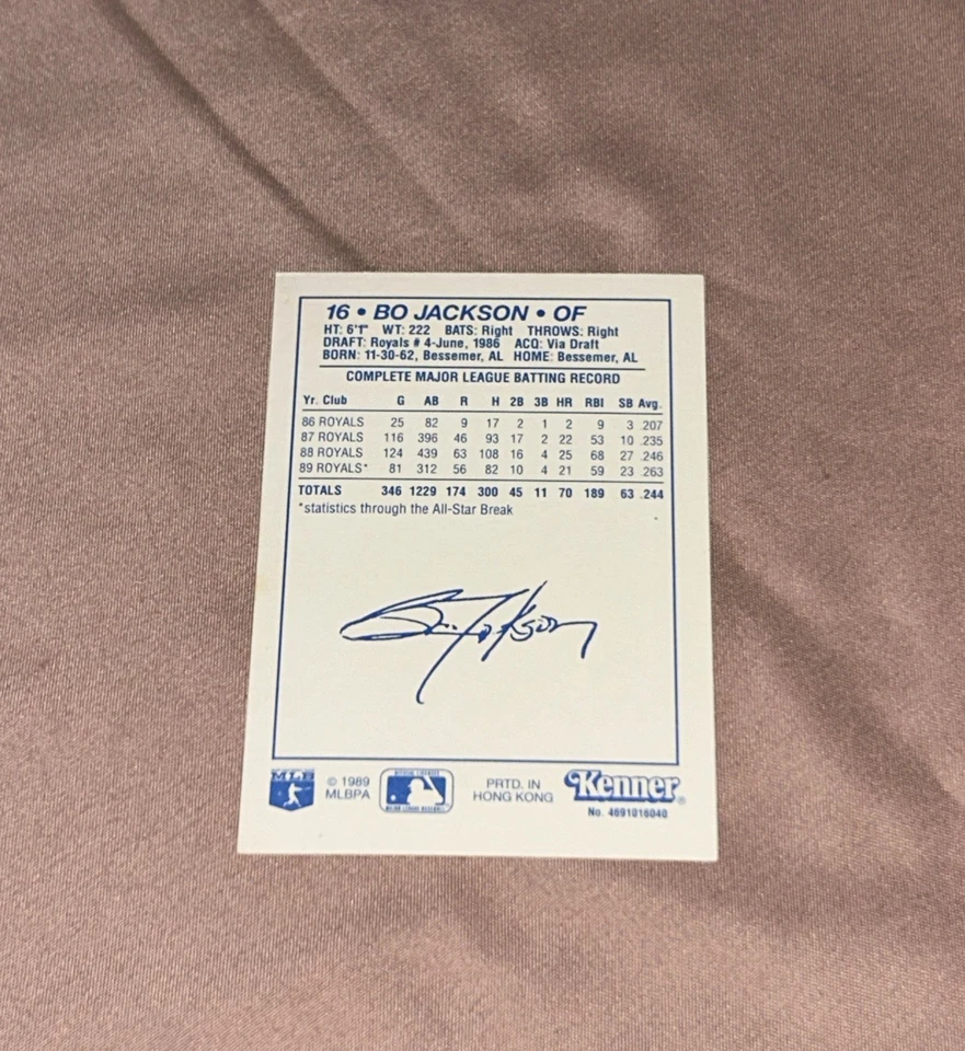 1990 Starting Lineup Card -  Bo Jackson  Kansas City Royals - Image 2 of 2