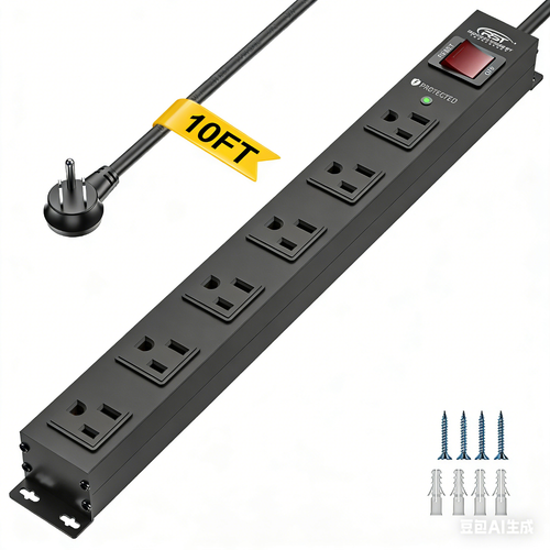 Protector contra sobretensiones de tira de alimentación de alta resistencia de 6 salidas, cable de alimentación de 10 pies/14 AWG/15A - Imagen 1 de 14