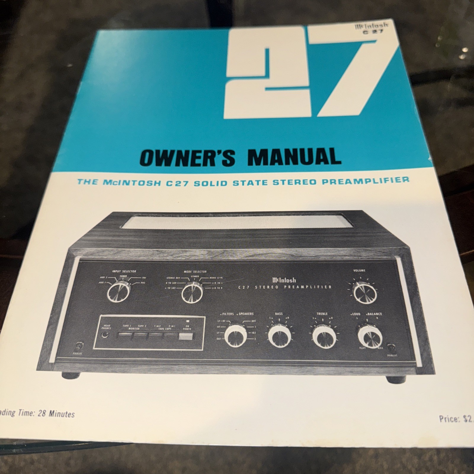 McIntosh C27 Stereo Preamplifier Owners Manual *Original* Vintage