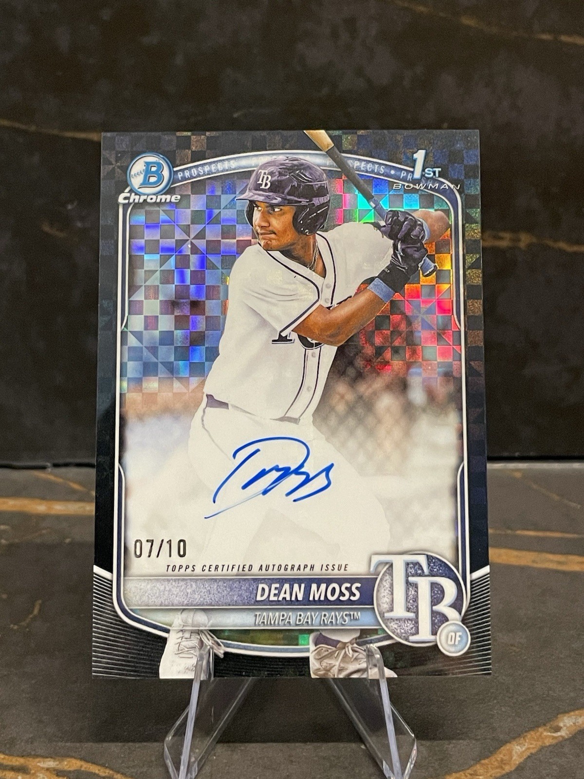 2025 Bowman Draft Dean Moss Auto /10 Black X-Fractor 1st Chrome #CPA-DM Rays