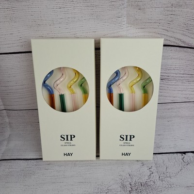 Hay Sip Handmade Reusable Spiral Glass Straws Drinking Eco-Friendly 2 Sets Of 4