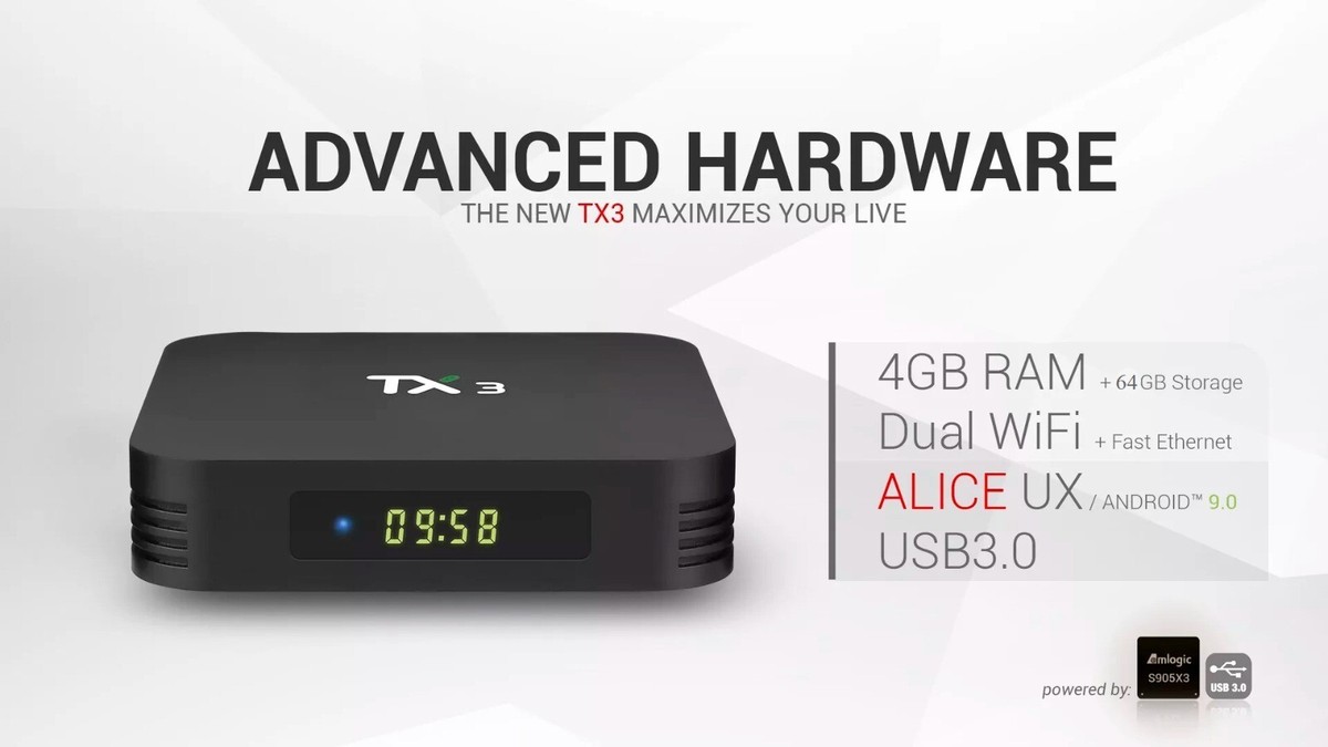 AUSHA TX3 Android Smart Box 4GB RAM 64GB ROM 8K HDR Media Player