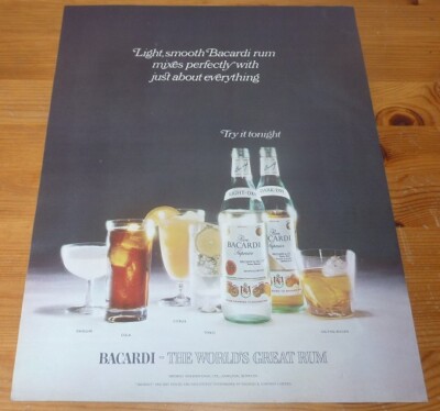1969 VINTAGE ORIGINAL LARGE AD BACARDI THE WORLD'S GREAT RUM