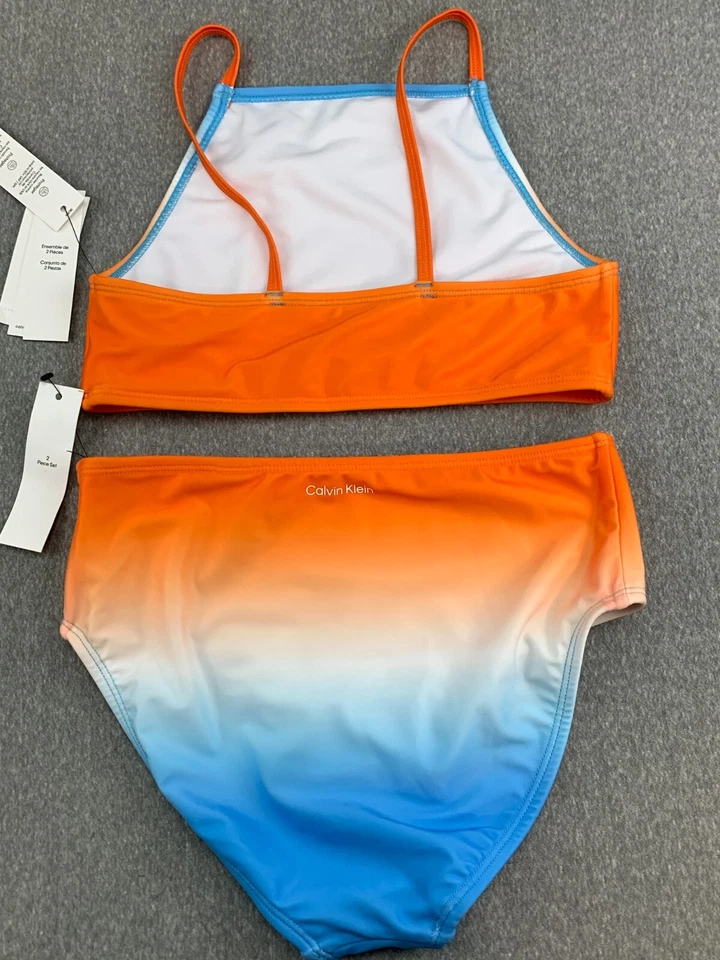 Traje de baño Calvin Klein 2 piezas traje de baño para mujer L naranja vibrante ombre logotipo grande Foto 2 de 4