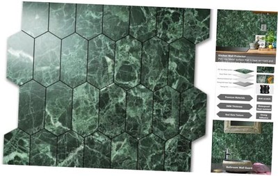  Long Hexagon Peel and Stick Backsplash Tile - 10 Glossy Large Floral Green