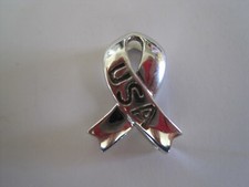 USA Cancer Rhinestone Ribbon .925 Sterling Pendant