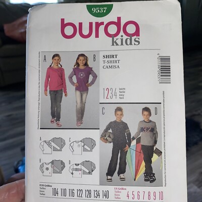 Burda Kids Sewing Pattern Fancy T-Shirts 9537 Size 4-10 Uncut