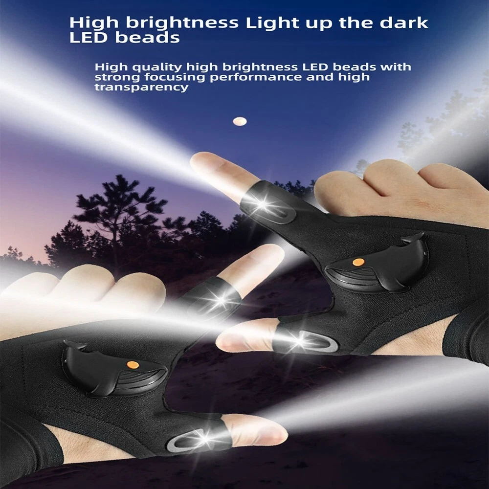 Cost-Effective Compact Outdoor Night-Time Illuminated Half-Finger Fishing Gloves