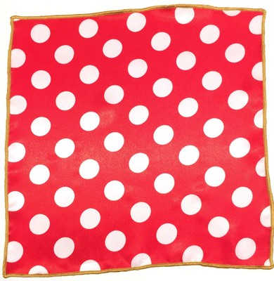 Pocket Square White Polka Dot On Red & Gold Stitched Borders By