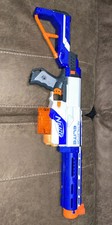Nerf N-Strike Retaliator Dart Blaster White Blue Modular with Stock And Magazine
