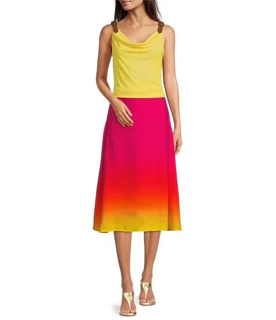 Lauren Ralph Lauren 205 NEW Women s Pink Ombre Linen Blend Midi Skirt 22W