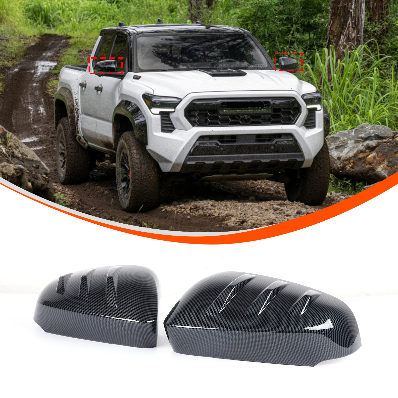 Carbon Fiber Side W/Light Rearview Mirror Cover Caps For Toyota Tacoma 2024+