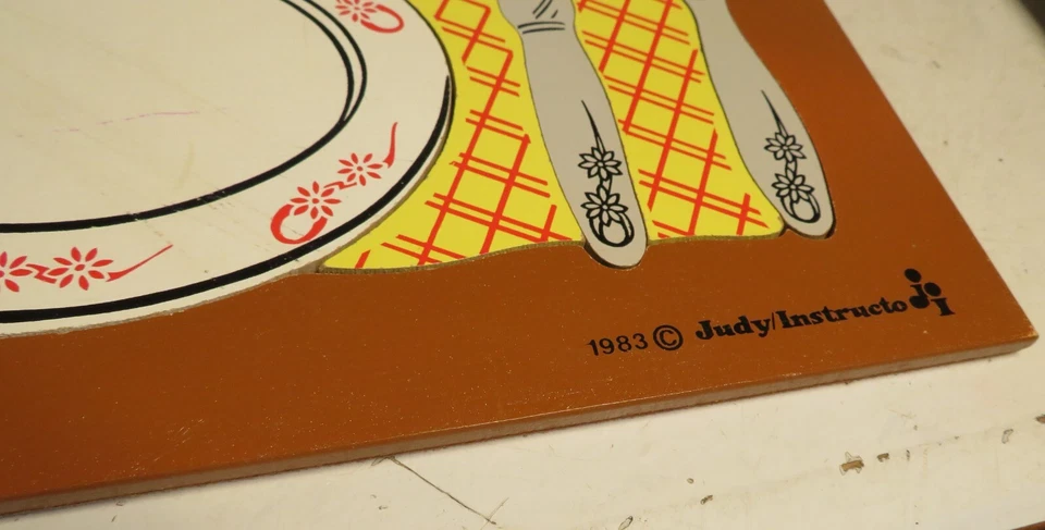 RARE 1983 The Judy Company J066008 Place Table Setting 10 pc Instructo Wood Tray - Image 4 of 4