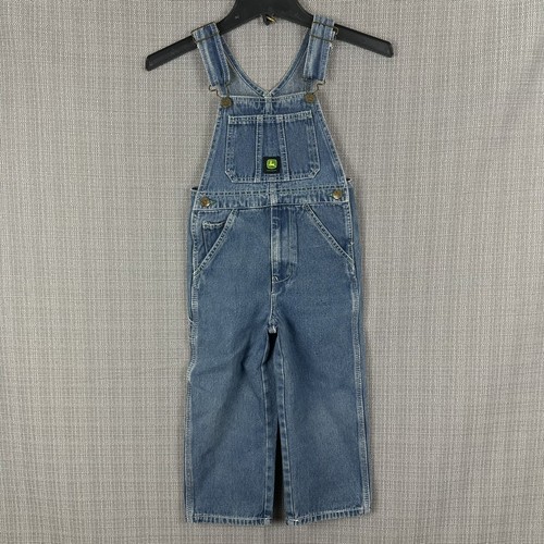 John Deere Denim Bib Overalls Boy Youth Size 5 Regular Blue Logo Work Chore Farm