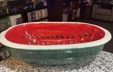 Mid Century Modern Long Watermelon Bowl Ceramic HEAVY Stunning Fruit Bowl VTG ⭐️