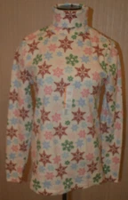 Women's Time & Tru Geo Snowflakes Long Sleeve Semi Fitted Turtleneck Shirt Top 