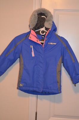 Girl 4/5 WINTER PUFFER SNOW JACKET BLUE/PINK PATTERN FLEECE HOODED