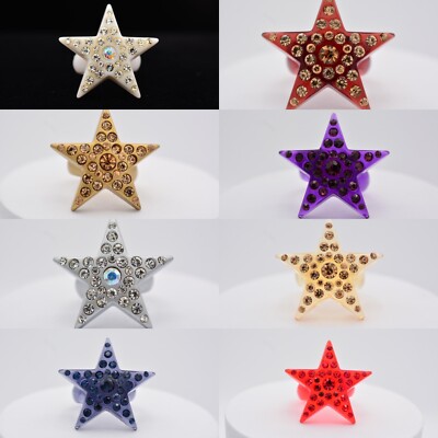 Star Cocktail Ring Rhinestone Crystal Lucite Red Purple Brown Gold Navy Silver