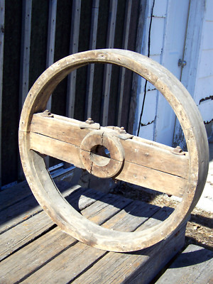 Vintage steampunk Line Shaft Hit-Miss Engine Wooden Flat Belt Pulley 30'' x 4-1/2