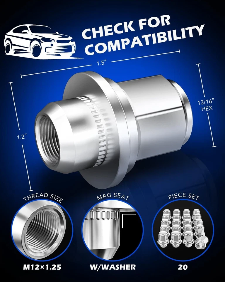 Tuerca de rueda bellota cromada 20-40 piezas 12x1,25 para Nissan Infiniti 350Z 370Z 200SX Foto 4 de 4