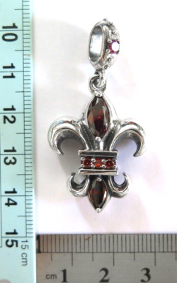 RED FLEUR DE LIS STERLING 925 SILVER PENDANT