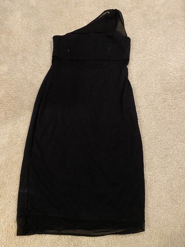 Express Off Shoulder Black Knit Dress Sz 10 Lined Mint - Picture 2 of 3