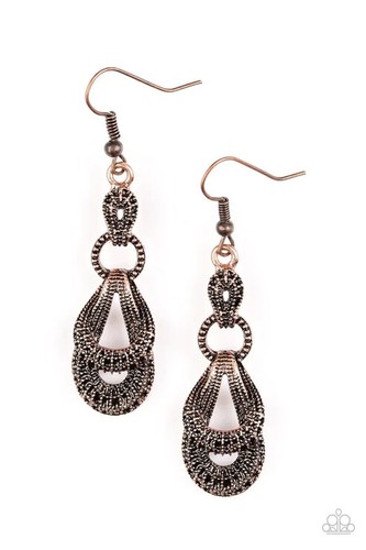 Paparazzi Earrings-Romantic Radiance- Copper- Abstract Frames - Picture 2 of 2
