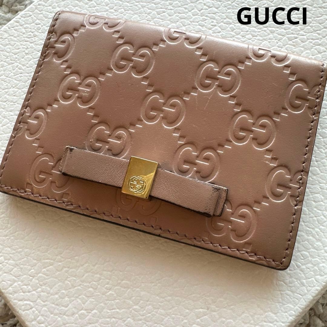 Gucci Shima Card Case Business Card Holder Leather Pink
