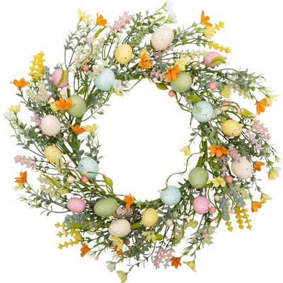 18 inch Easter Egg Wreath with Mixed Twigs and Flowers - Spring Door Wreath w...