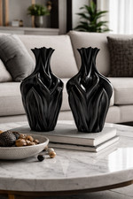 Modern Black Sculptural Vase – Unique Twisted Design – Home Decor – Only 1 Unit 