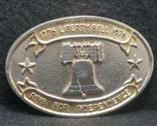XC25155 VINTAGE 1970s LIBERTY BELL RING FOR INDEPENDENCE PATRIOTIC BELT BUCKLE