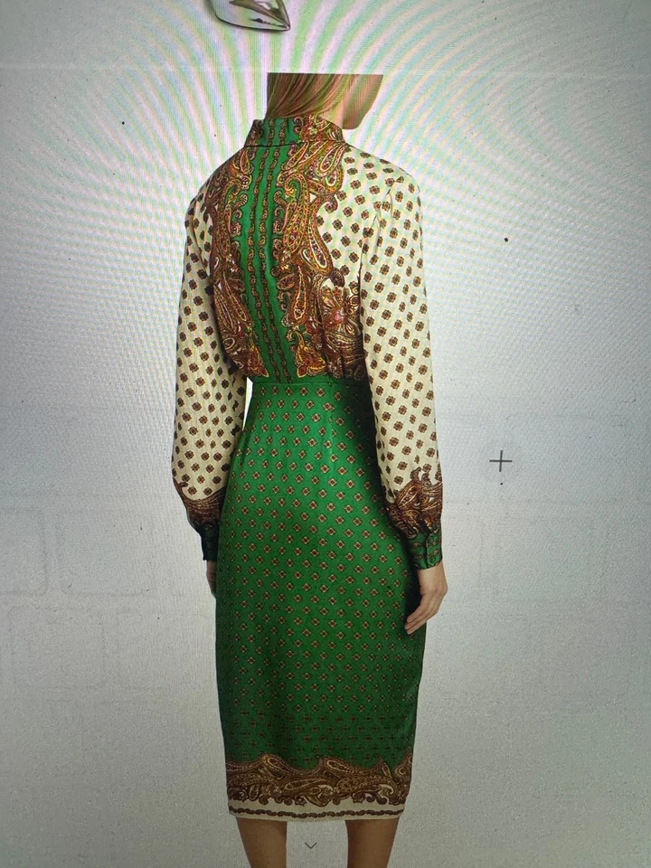 Nuevo Vestido Elie Tahari NARANJA Vero Midi Elástico Seda Decorado con Joya/Paisley 6 Foto 3 de 4